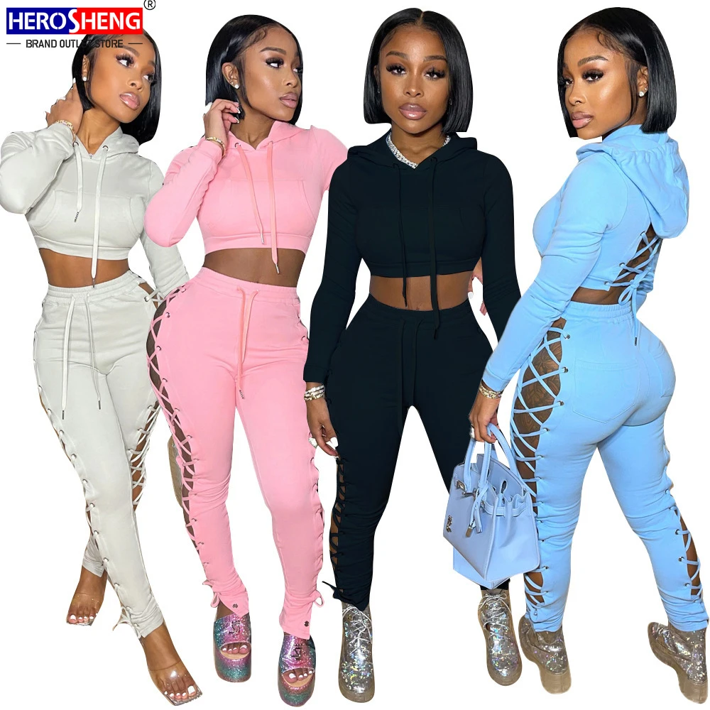 

Fall 2021 Women Clothes 2 Piece Jogger Pant Set Crop Tops Sweatshirts Gym Fitness Sets Streetwear two piece pants set women