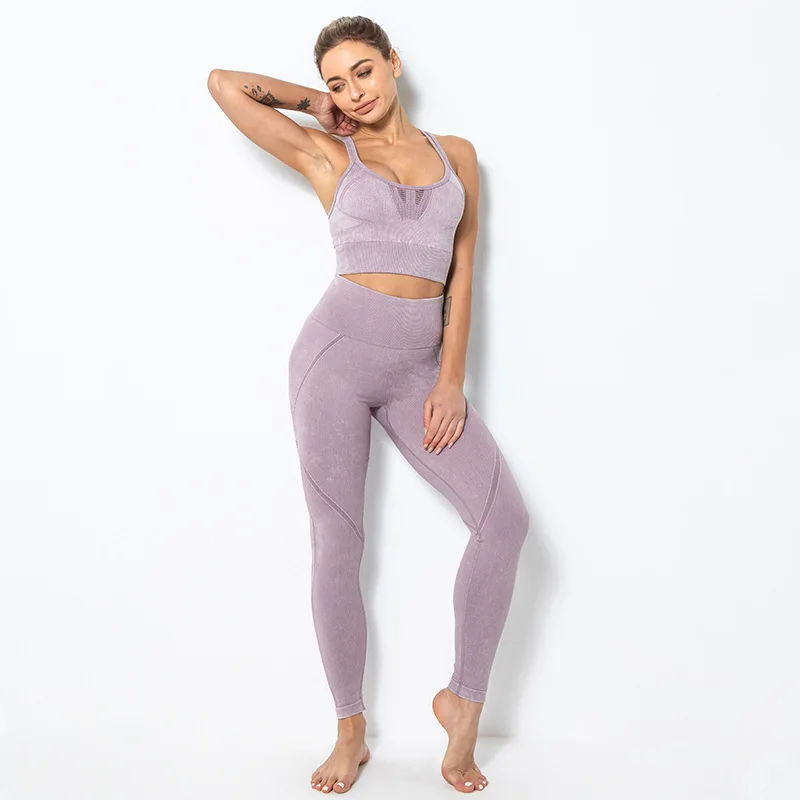 

2021 Sexy Tight-Fitting Hip-Lifting Two Piece Short Yoga Sets Fitness Women