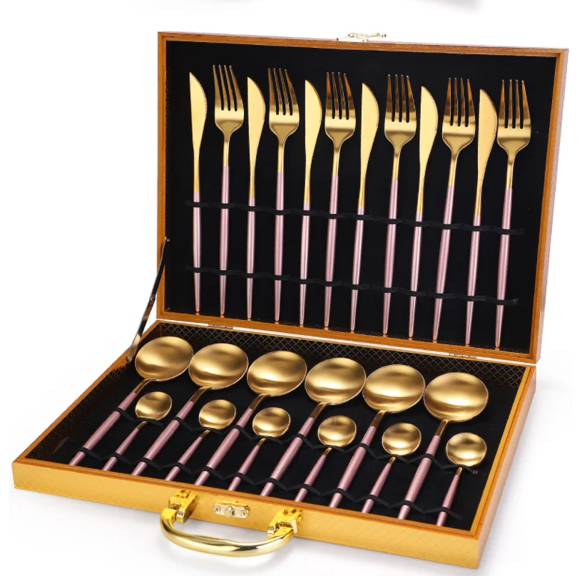 

12/16/24/36pcs cutlery wooden box set for stainless steel royal flatware as gift