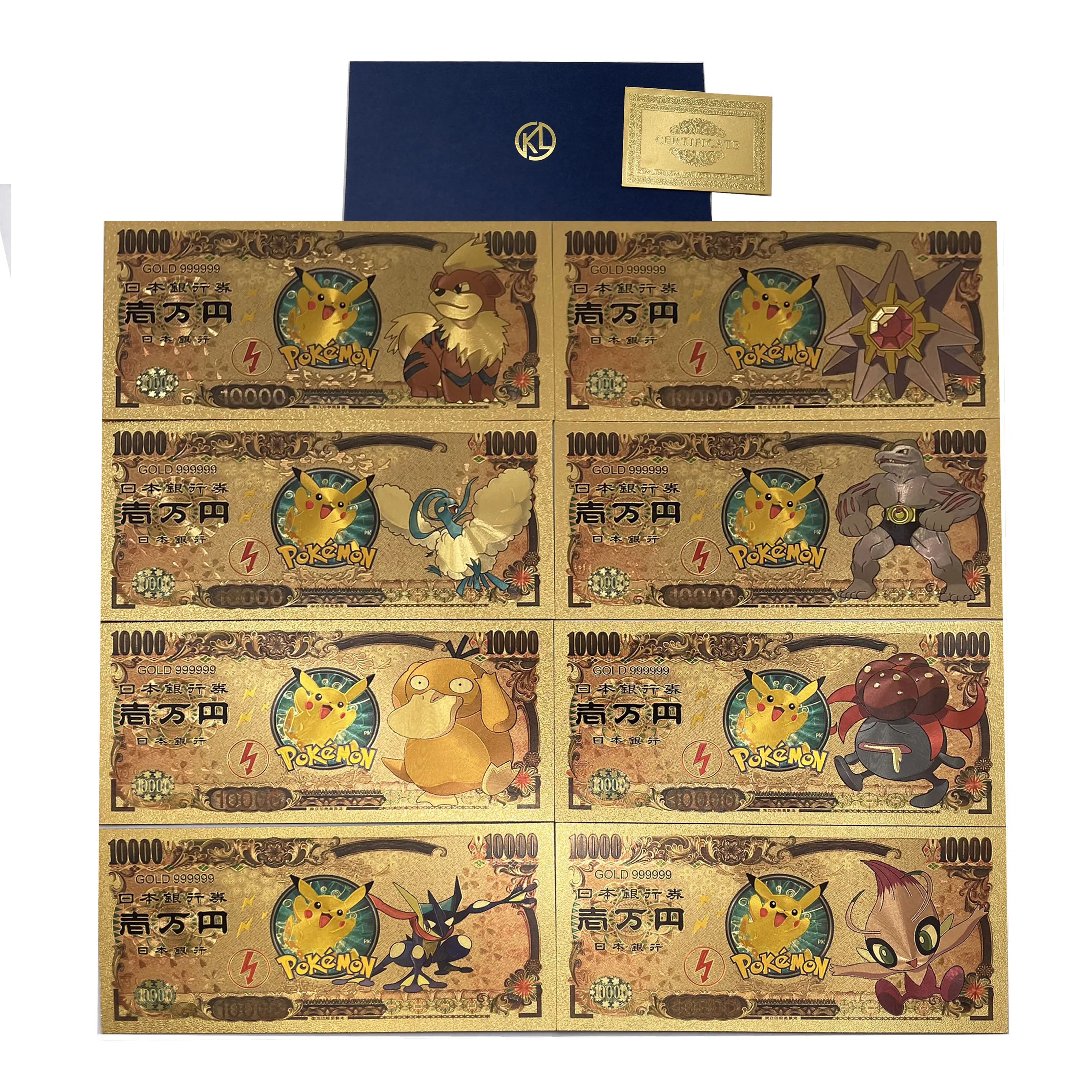 

New arrival Japanese Anime Poke-mon cards 10000 Yen Gold plastic banknote cute Pocket animal Psyduck for kids birthday gifts
