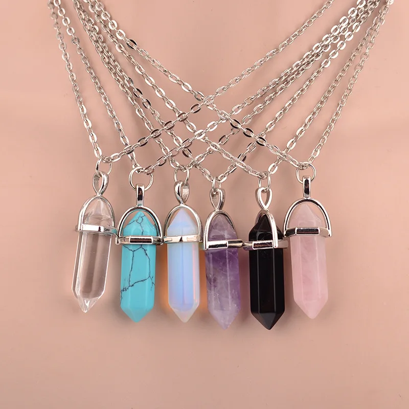 

Hot sale Quartz Necklaces Pendants Vintage Natural Stone Bullet Crystal Necklace For Women Jewelry N98221, Rose gold