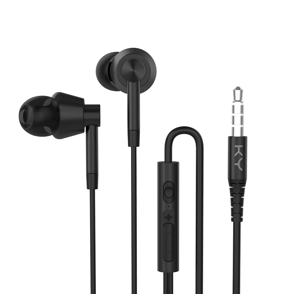 

Kingyou Wholesale Best quality hifi sound In-Ear microphone metal wired headphones 3.5mm for Android Samaung Xiaomi, Black