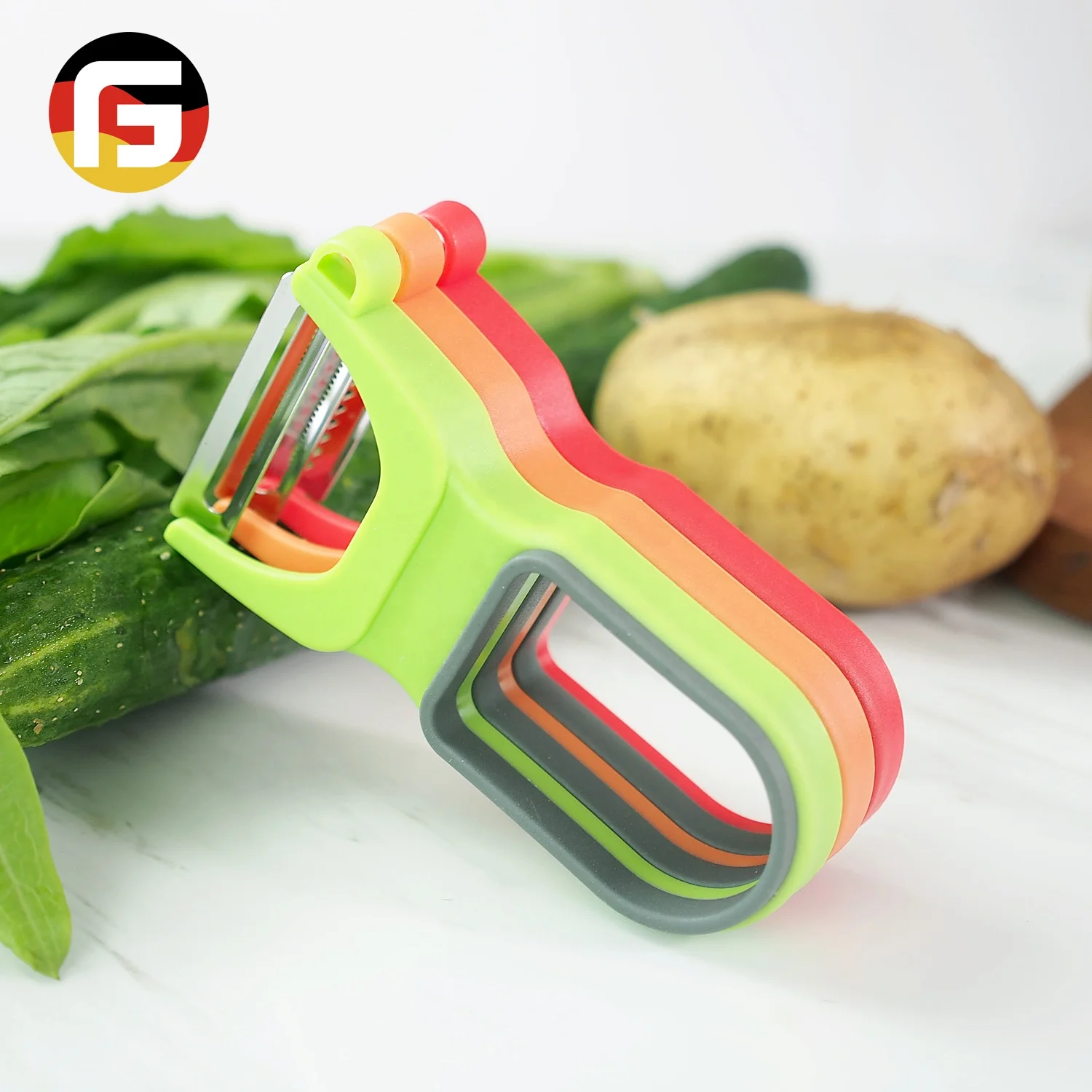 

Professional Original Factory In stock 3 Pieces Magic Trio Peeler Set Slicer Shredder Vegetable Peeler Set, Red,orange,green