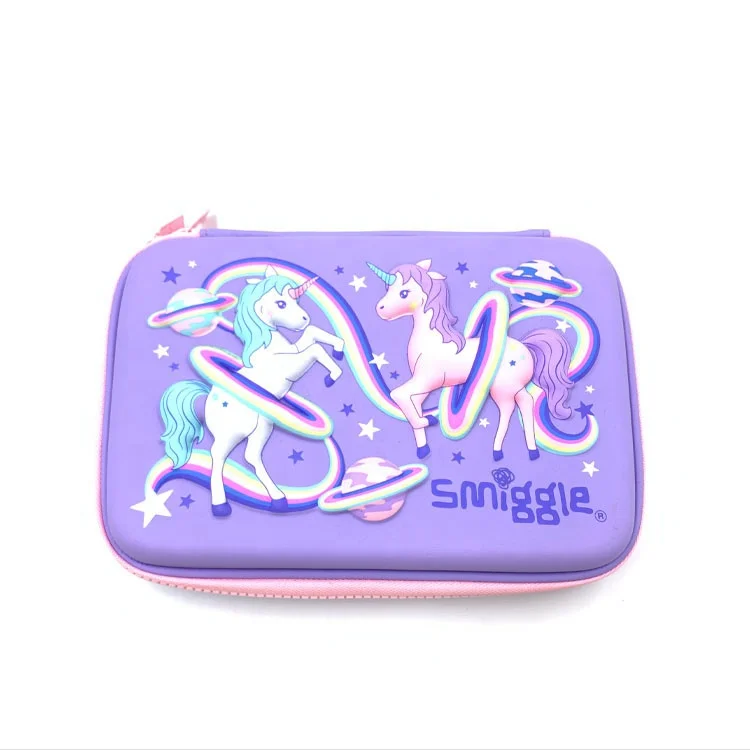 
Cute unicorn 3D Pattern Double Zipper EVA Smiggle Pencil Case For girls Custom Cartoon Pencil Box 