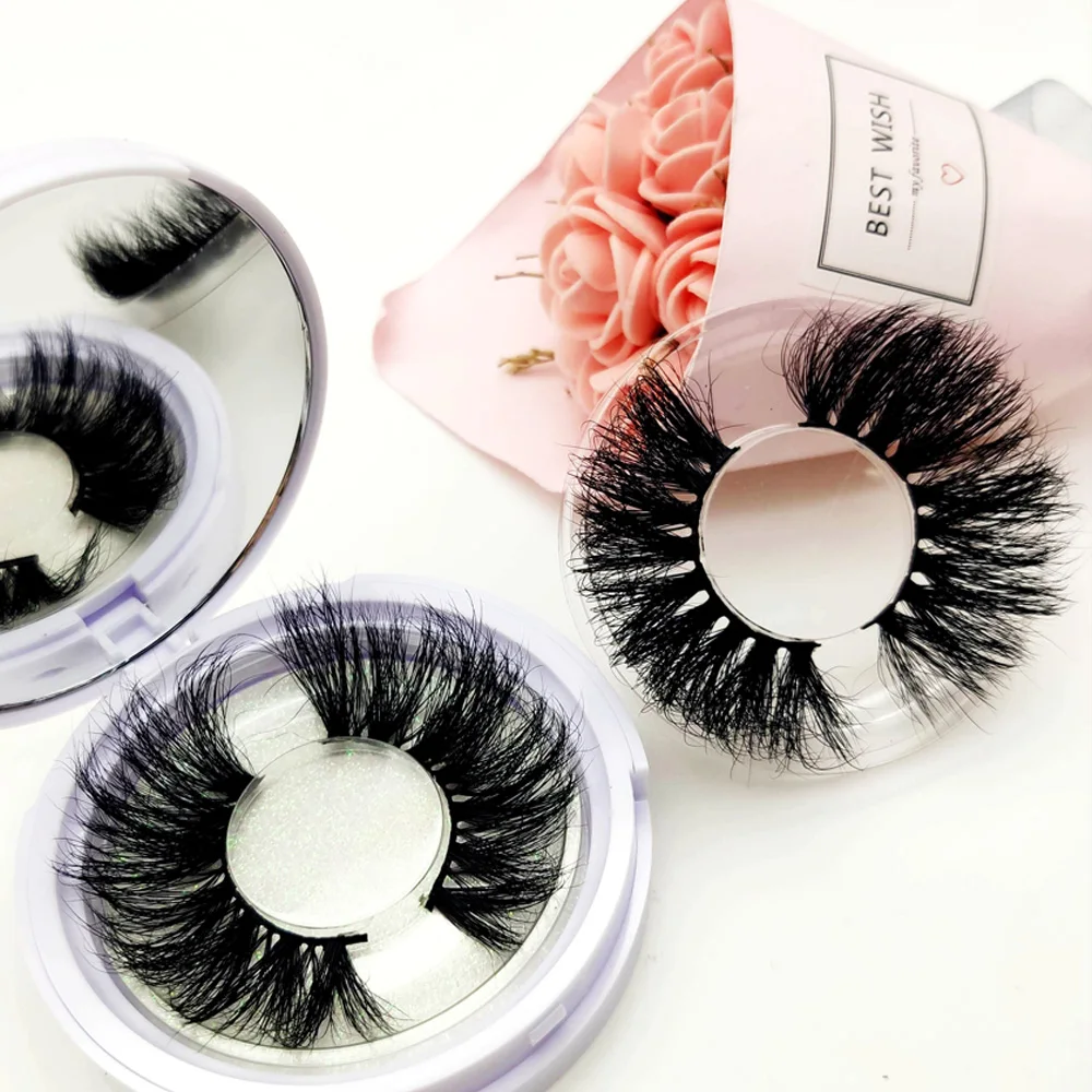 

free sample custom fluffy eyelash packing 25mm private label silk false eyelashes container 3d mink lashes dropshipping, Natural black
