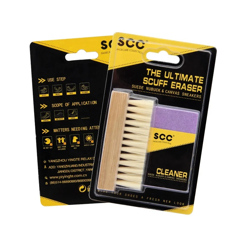 

Factory Wholesale LOW MOQ Wooden Sneaker Shoe Cleaning Brush Set With Suede Eraser
