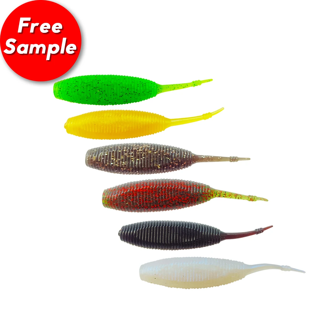 

Leading 90mm 8g PVC Whole Sale Isca Artificial Fishing Bass Lure Multicolor Needle Tail Grubs Worms Soft Lure, 6 colors fish bait fish lure soft