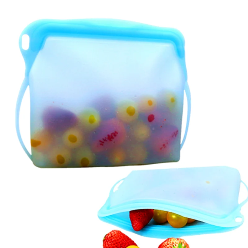 

Reusable stand up small zip lock silicone food storage sandwich bag silicon zipper freezer liquid bags pouch print with zipper