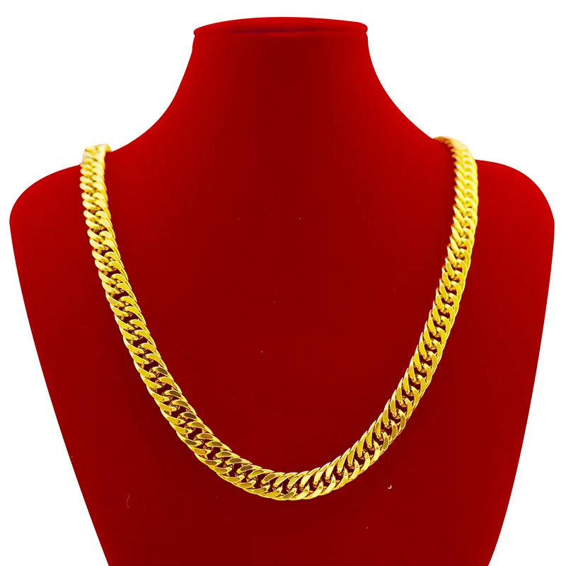 

Dropshipping Luxury 24K Gold Necklace Jewelry for Men 10mm Chain No Fade Wedding Engagement Jewelry Christmas Gifts Male