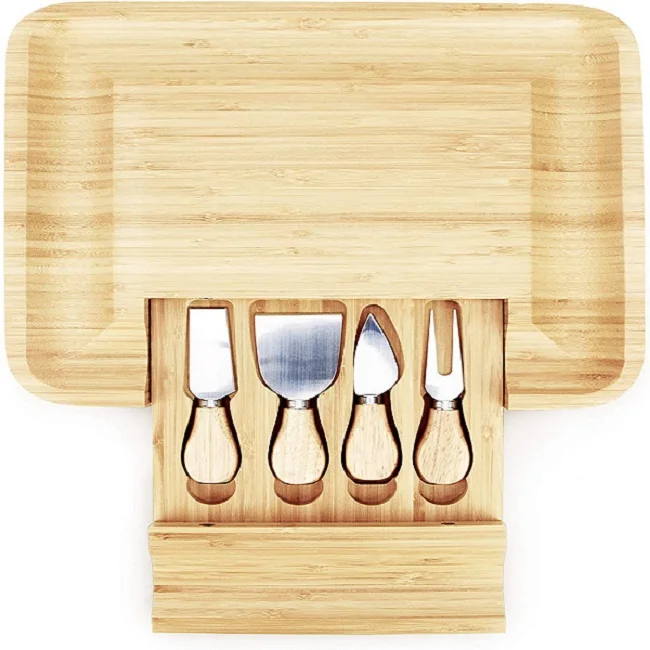 

Personalized kitchenware bamboo cutting board bamboo cutting board with containers knife set, Natural bamboo color