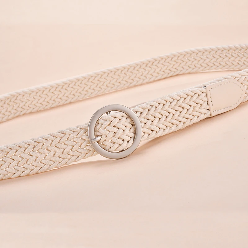 气质圈合金搭扣编织弹性织物女用腰带