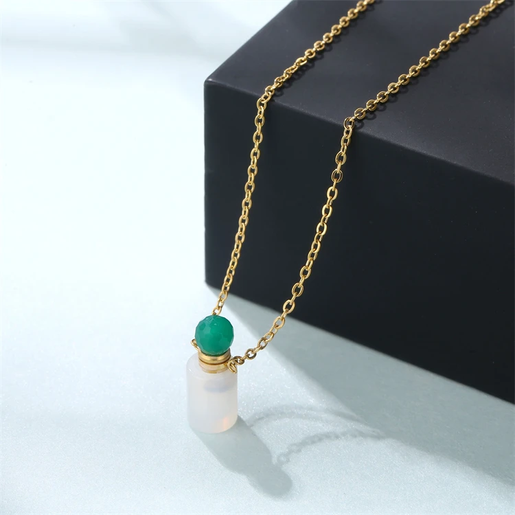 

elegant cylindrical shape pendant aromatherapy jewelry essential oil container stainless steel chain necklace