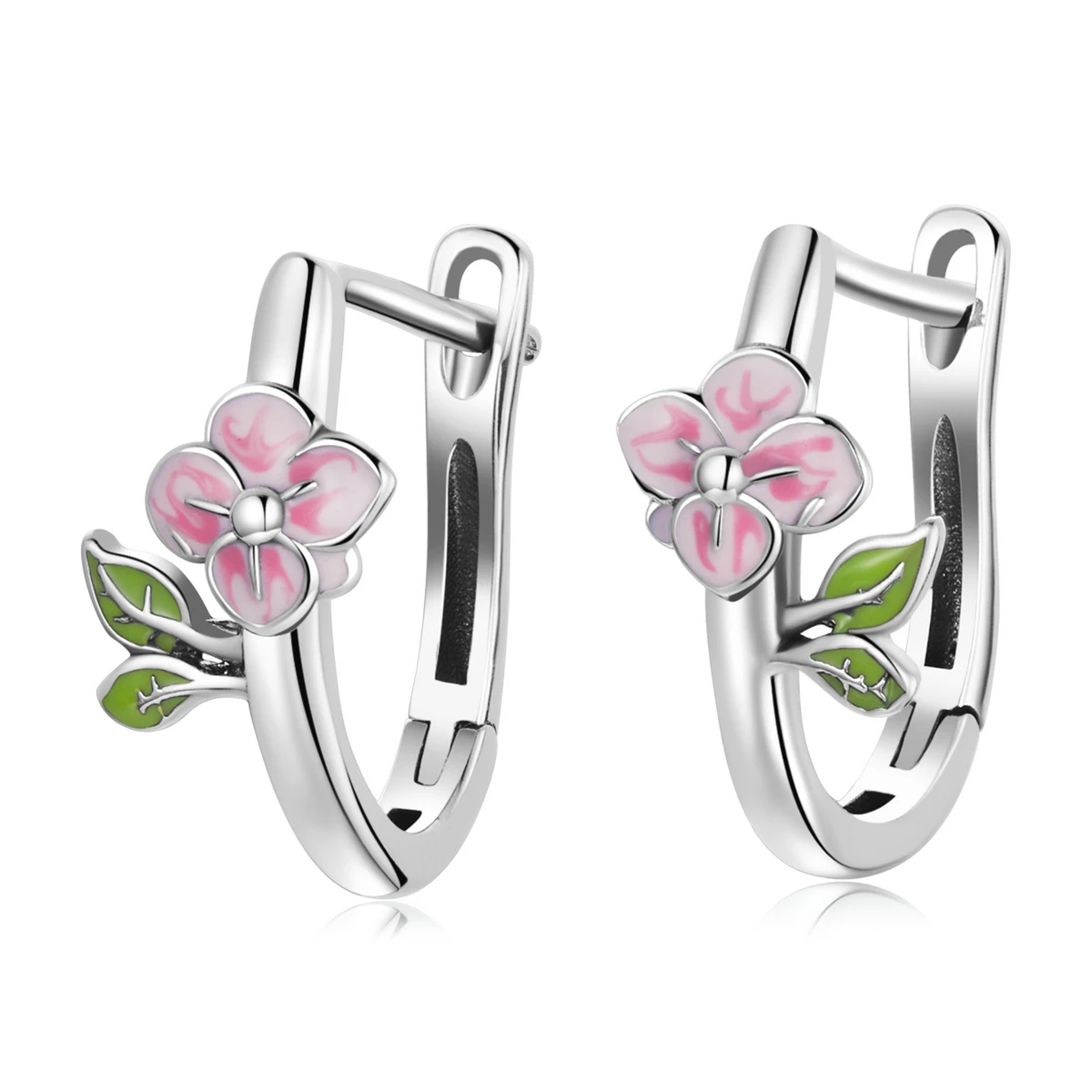 SCE1287 Genuine flower hoop earrings  925 sterling silver spring cherry blossom hoop earrings