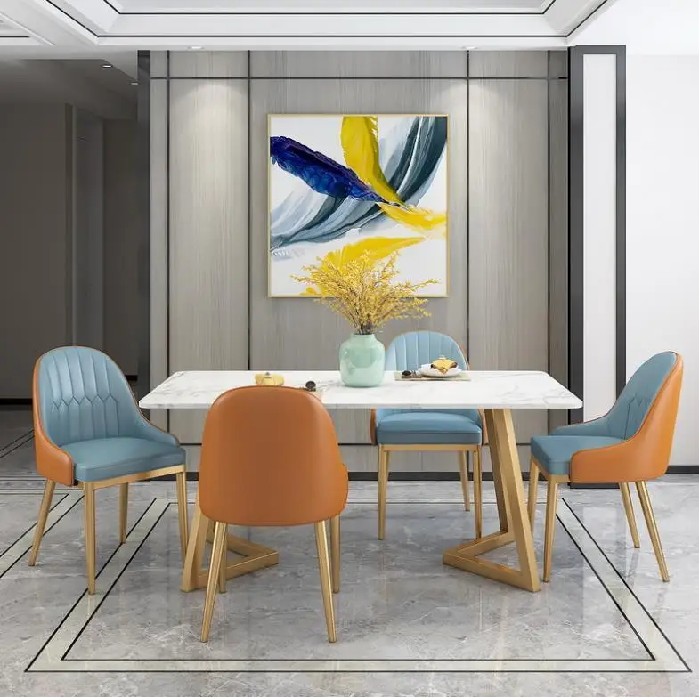 Nordic light luxury marble dining table household small apartment dining table for 4 people hotel iron dining table and chair