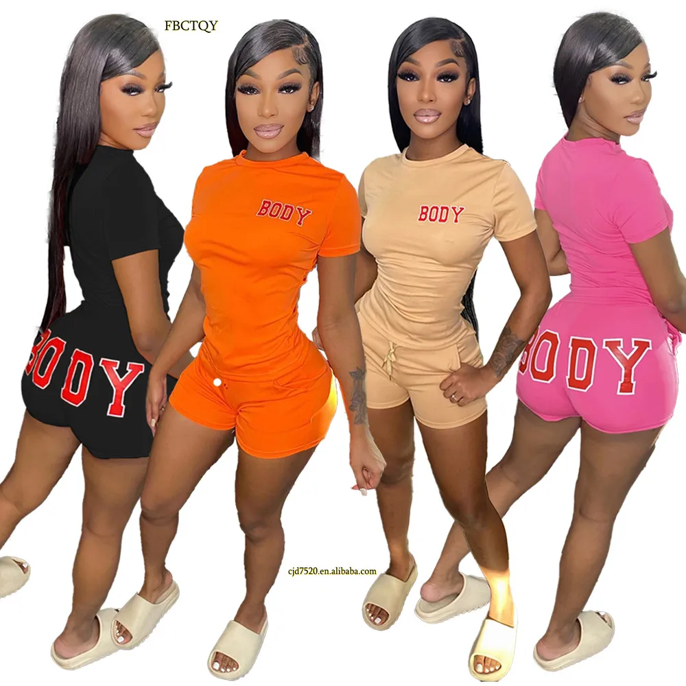 

2022 New Arrivals Summer Outfits for Women Body Suits Letter Print 2 Piece Set Women Casual Two Piece Shorts Set