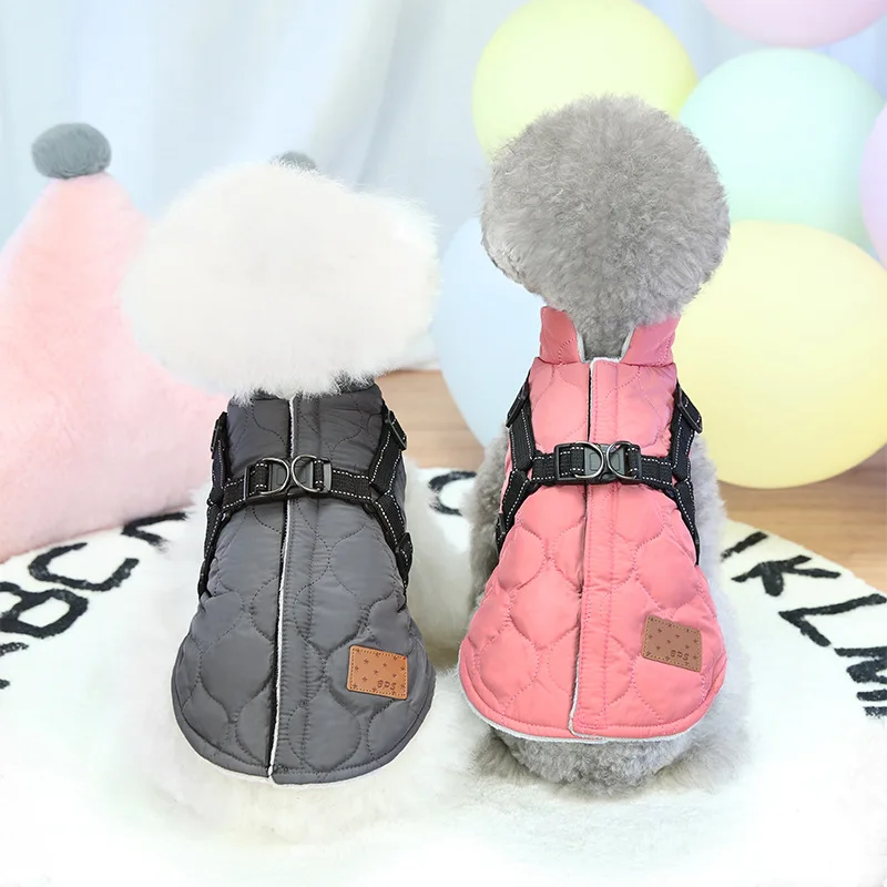 

New Pet Clothes Autumn and Winter Thickened Cotton-Padded Dog Clothes Bipedal Small Dog Reflective Vest Traction, As picture