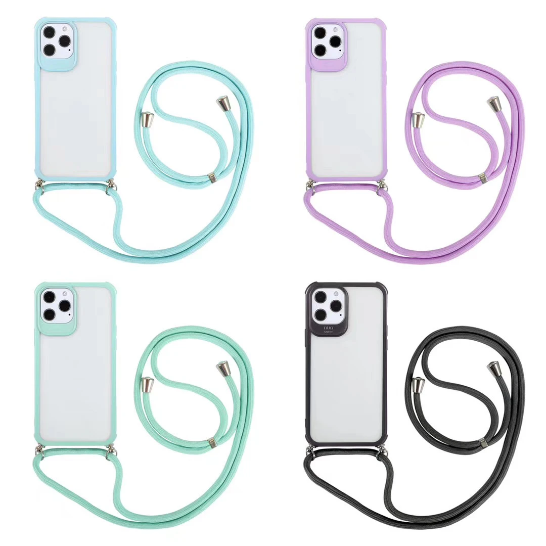 

2021 Anti-Fall Hanging Necklace Lanyard Crossbody Silicone Phone Case With Adjustable Strap For iphone 11 12 Pro Max