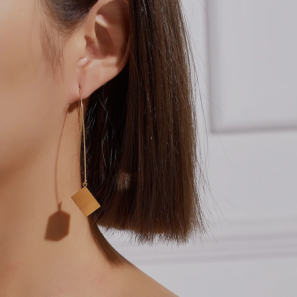 

HongTong Aretes De Mujer Simple Metal Wind Geometric Stainless Steel Square Earrings Factory Direct Sales Earrings Bohemian, Picture