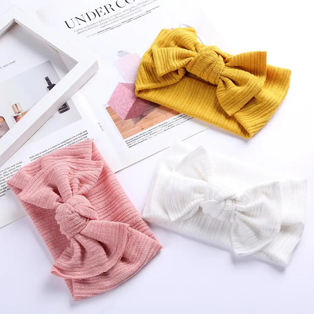 

Solid Ribbed Crochet Knit Baby Headband Woolen Yarn Hair Bow Tie Knot Bands Wide Headwrap New Arrival Hair Accessories