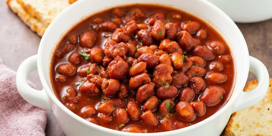 Chili served with cornbread, avocado, sour cream, and toppings