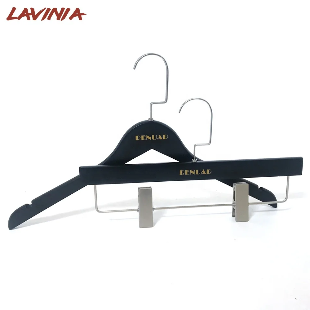 

Design hanger Solid Wood Coat the Hanger For Canadian Clothing Brand Renuar black hanger with gold custom logo, Any color