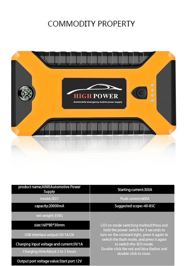 Factory Direct Auto Parts High Quality 12v Portable Car Emergency Power Supply Car Emergency