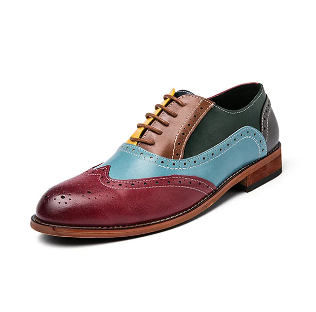 

2021 new Men leather dress shoes multicolor lace up leather office business shoes factory wholesale daily footwear, Mixed color