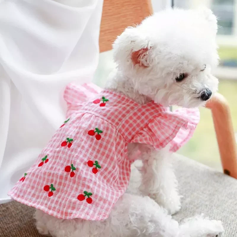 

Wholesale Summer Pink Dog Dress Luxury Cute Clothes Apparel Pet Cloth Puppy Skirt For Small Breeds Dogs Chihuahua Cherry Dresses