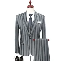 

Wholesale men's gray stripe fashion casual slim single buckle 3 pieces business suits