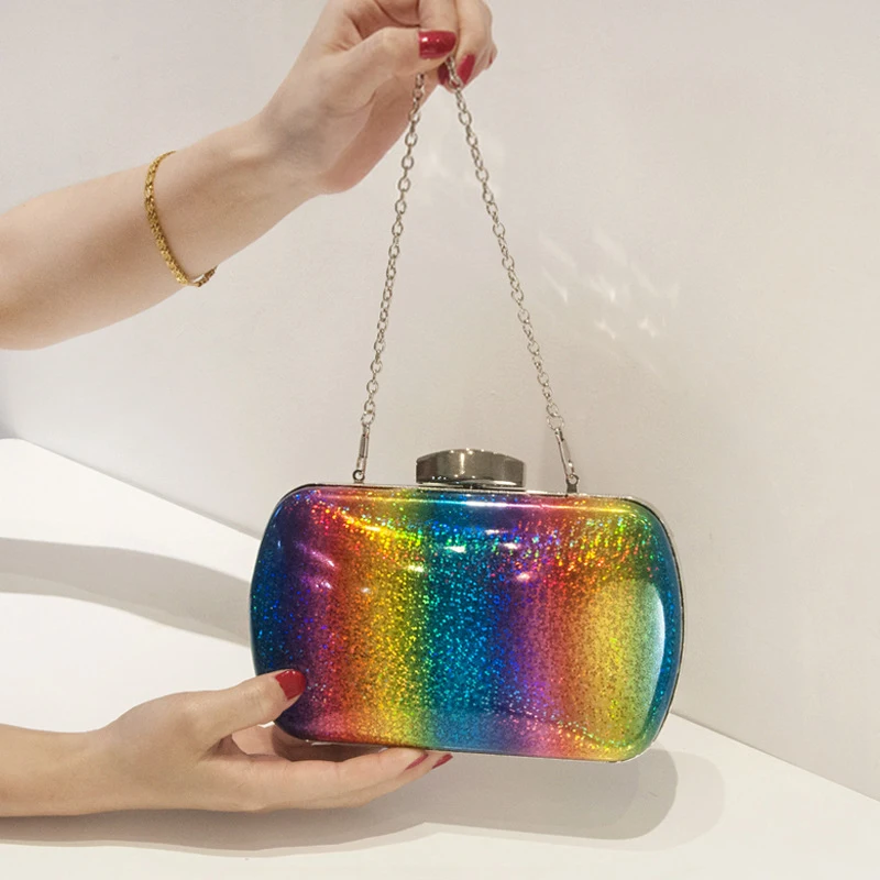 

JANHE bolsos de mujer bandolera sac pochette Evening Bags Small Box Rainbow Handbags Glitter Clutch Bags Purse