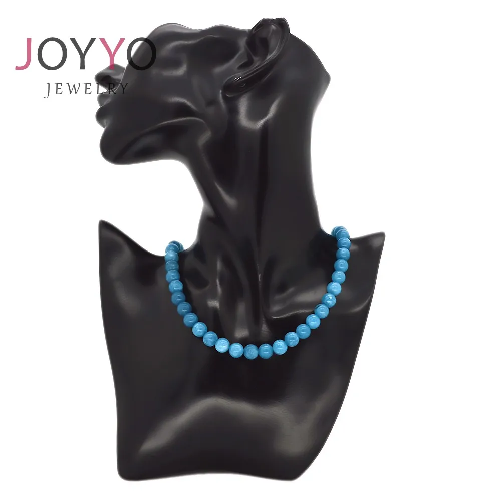 7mm 8mm Natural Blue Balls Bead Strand Chain Necklace Choker for Women with Stainless Steel Extended Chains