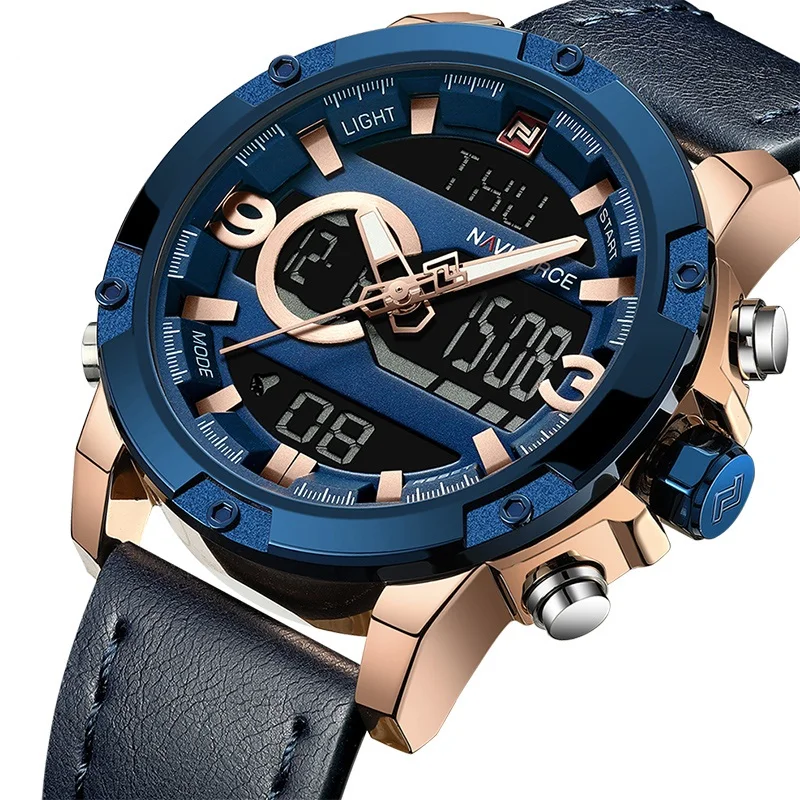 

NAVIFORCE 9097 Sport Watches Mens Top Luxury Brand Quartz Digital Clock Man Waterproof Leather Army WristWatch Relogio Masculin, 6 colors
