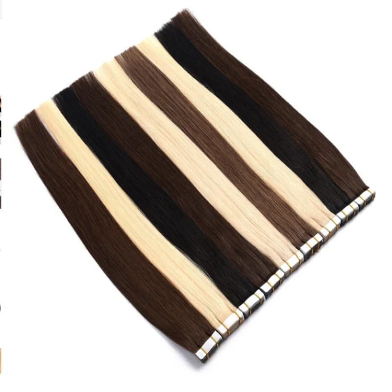 

In Stock brazilian tape in real human hair extensions blonde 20 inches Full Cuticle Aligned, Light color. dark color