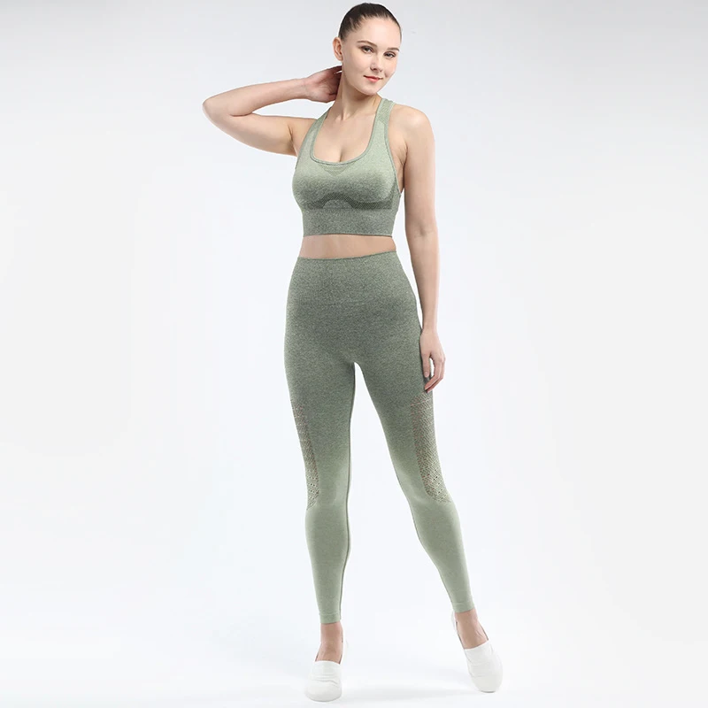 

2020 New Arrival Ombre Gradients wholesale women sportswear yoga suit set
