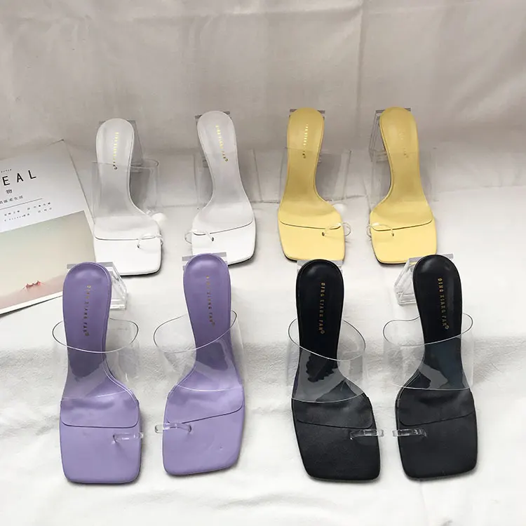 

Dropshipping Babouches Femmes Talon 2021 Transparent Toe Ring Summer Block Square Heels for Women, Purple, yellow, white, black