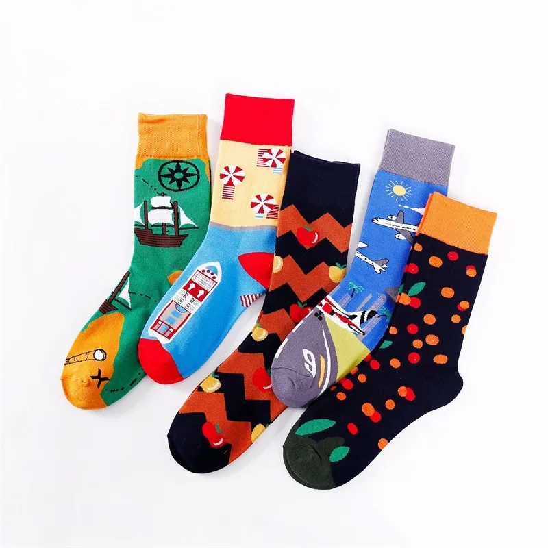 

WIIPU Cartoon beach airport boat socks fruit airplane geometric funny unisex socks couple cotton socks