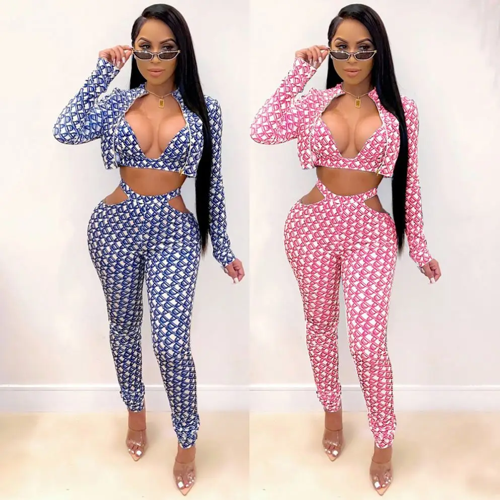 

Fashionable Sexy Print Individuality Women Sweatsuit Long Sleeve Three Piece Yogo Set Clothing, As picture or customized make