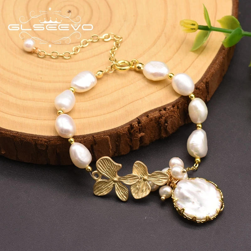

100% Natural Fresh Water White Pearl Bracelets For Women Girl Birthday Leaves Bracelet