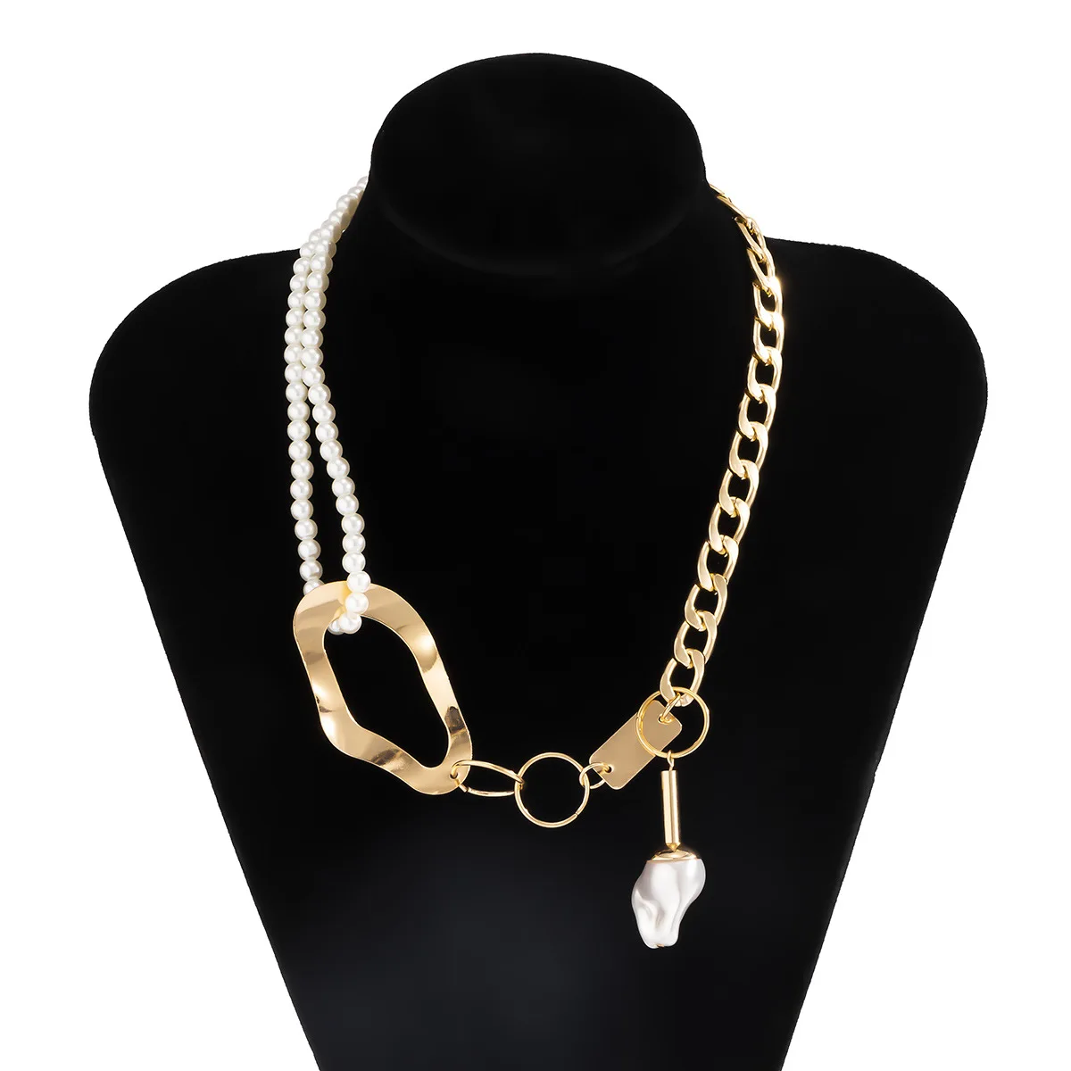 

Aug jewelry Exaggerated hip-hop irregular geometric hollow chain necklace hip-hop ins shaped imitation pearl clavicle chain