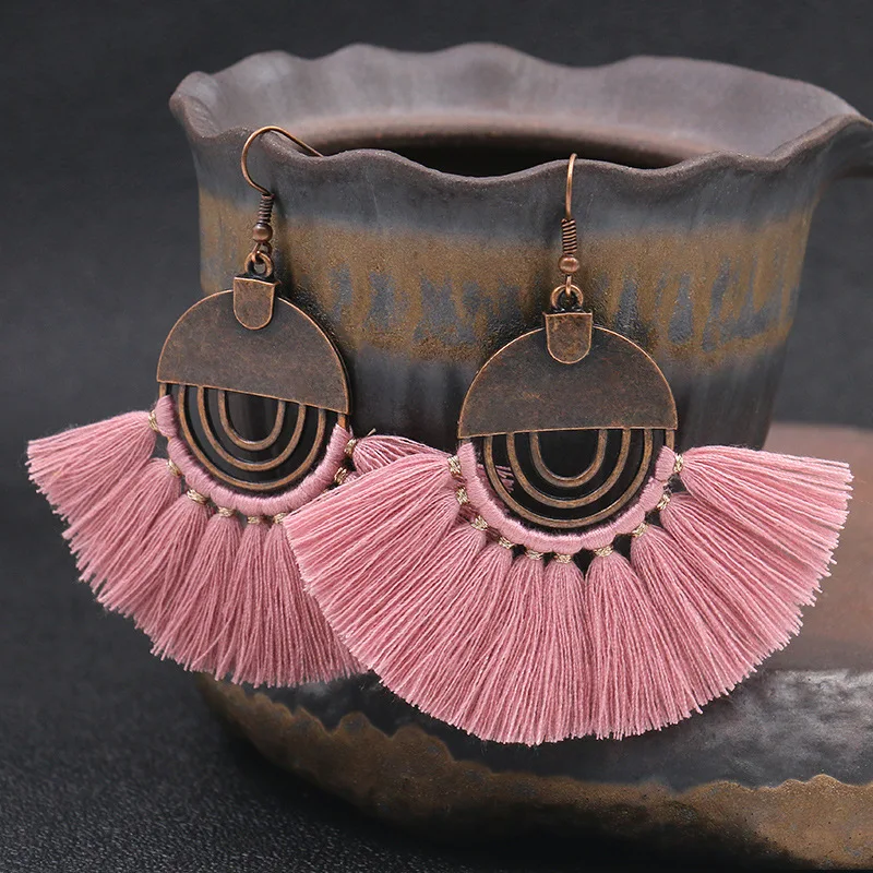 

Bohemian Jewelry Fashion hollow round Women Boho Tassel Earrings