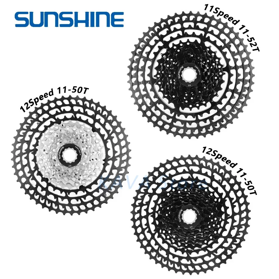 

SUNSHINE 11/12 Speed Ultralight Mountain Bicycle Flywheel 11-50/52T Cassette Freewheel Bike Part for Shimano, Black/black silver