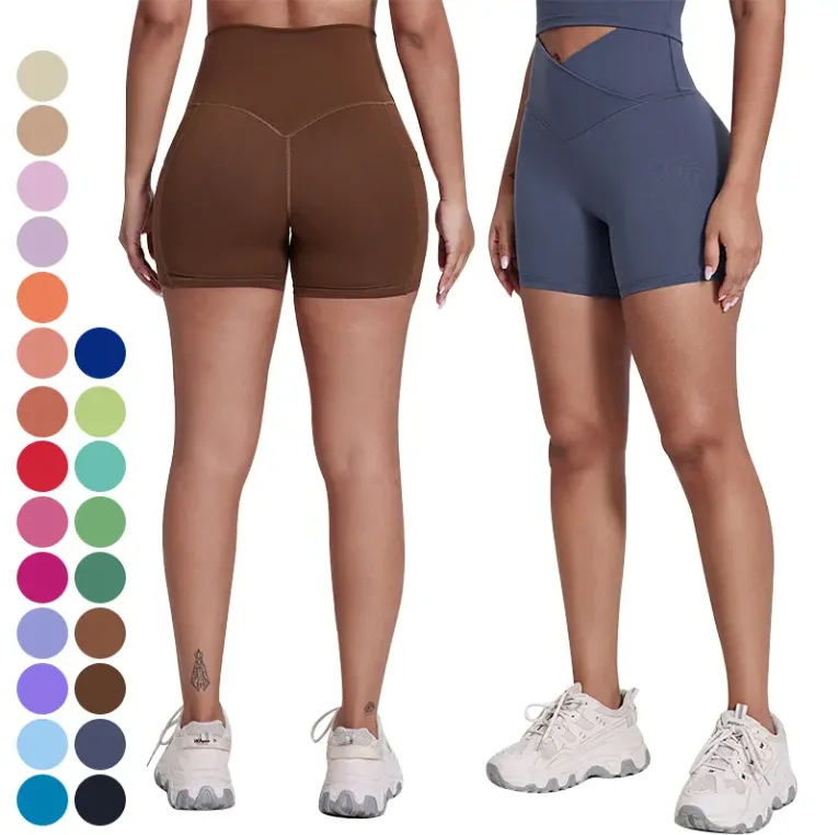 No Front Seam Butt Lift Hot Shorts Cross V Waistband Running Sports Shorts Short Gym Fitness Leggings Yoga Shorts for Women