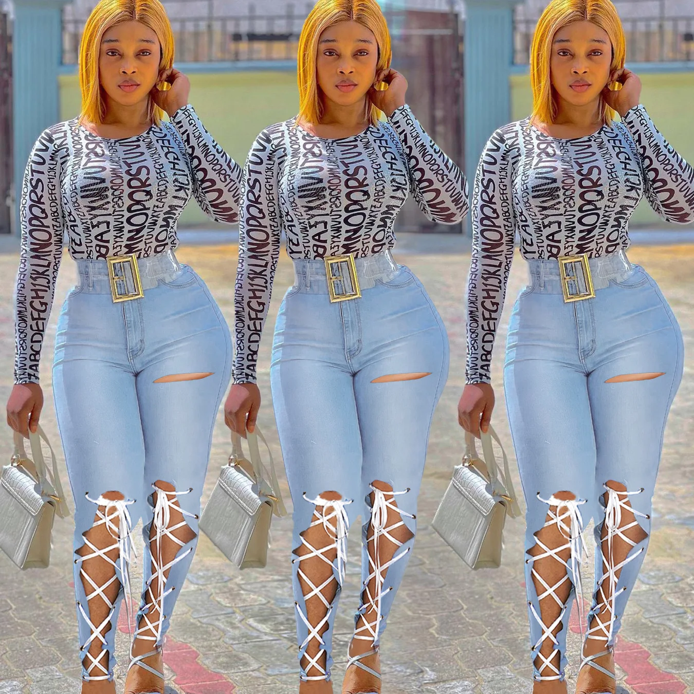 

5XL Plus Size Women Jeans Basic Women Skinny Jeans Distressed Bandages Slim fit elastic High Waist Ladies' jeans fit in stock, Shown