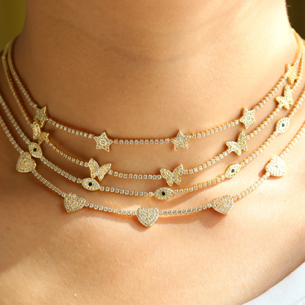 

Western fashion five pointed star clavicle chain plated gold choker necklace