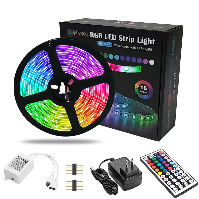 5m 300Leds Strip Lights RGB LED Flexible 5050SMD with 44Keys Remote 12V Power 
