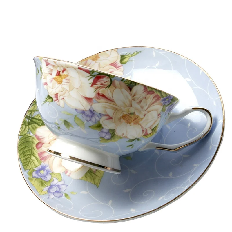 

2020 New European Golden handle Ceramic Tea Cup and Saucer Bone China Teacup Set with Saucer