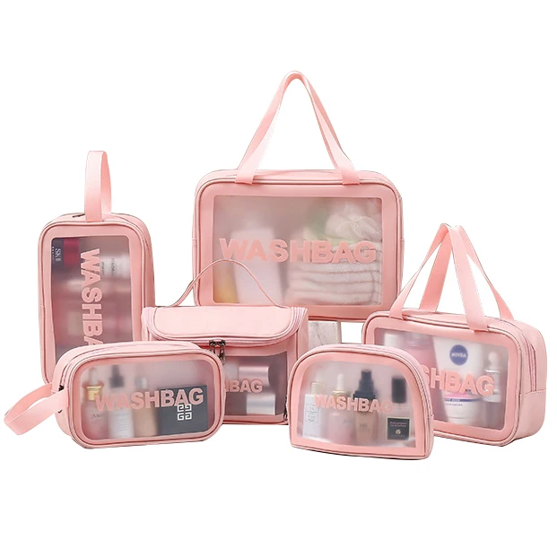 

Transparent Makeup Bag six-piece translucent pu Scrub Large Capacity Toiletry bag