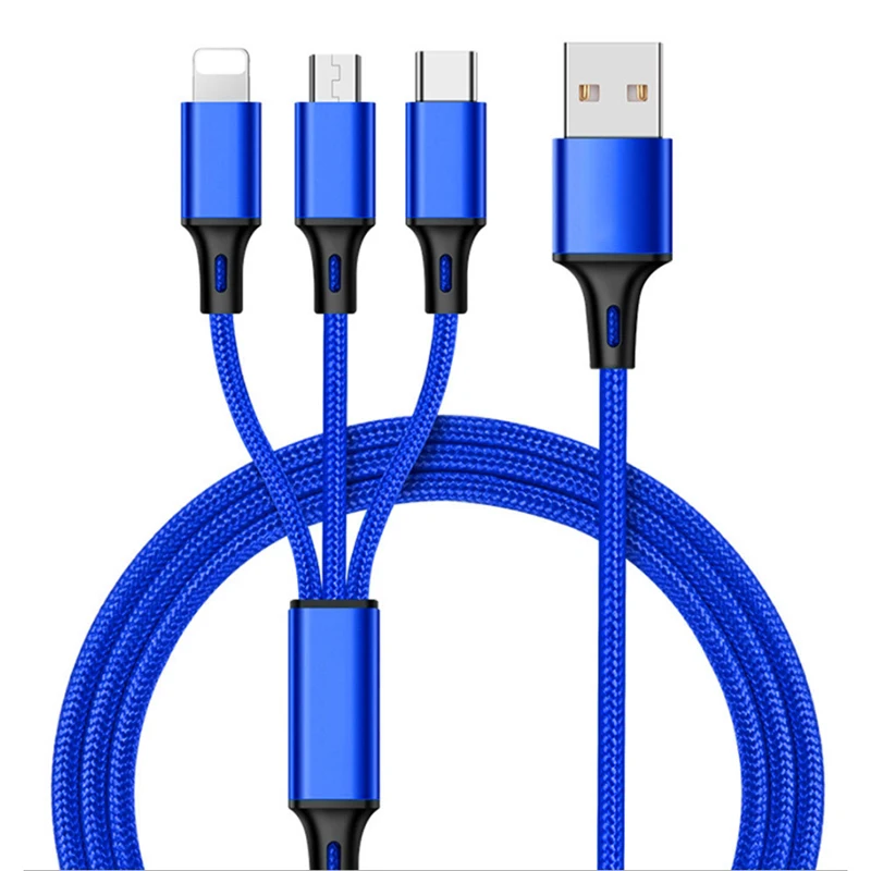 

Fast Shipping 3 in 1 Nylon Braided Multiple USB Fast Charger Cable Micro USB/Type C Compatible for Phone, Black, white, red, customization