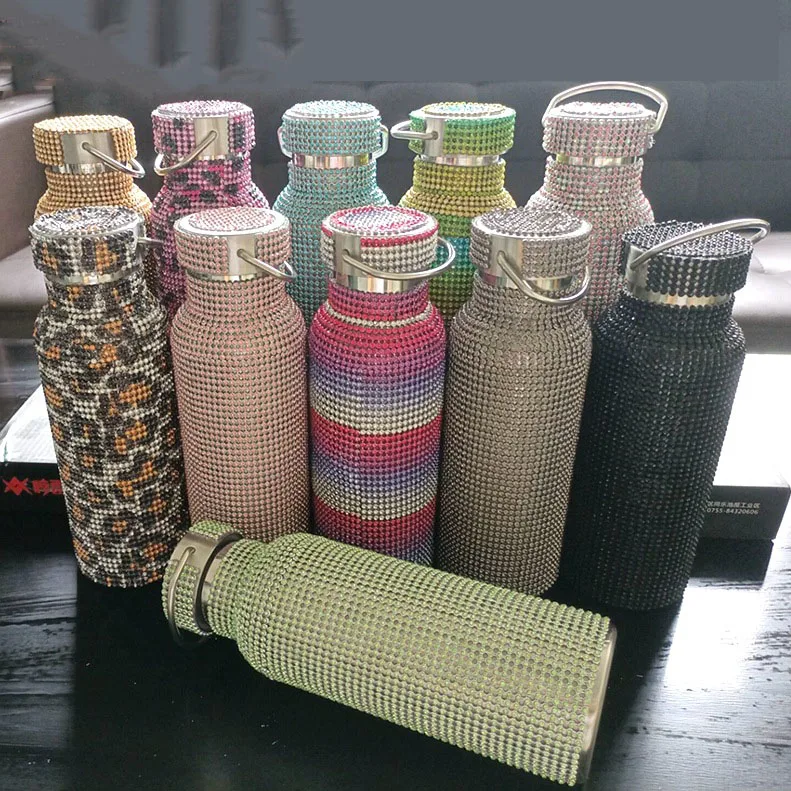 

500ml custom stainless steel rhinestone water bottle bling bling rhinestone bottle, 12 colors are available