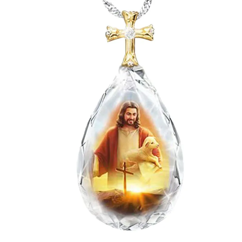 

Religious activity Virgin Mary Jesus Christ Catholicism crystal pendant necklace for Support custom patterns, Picture